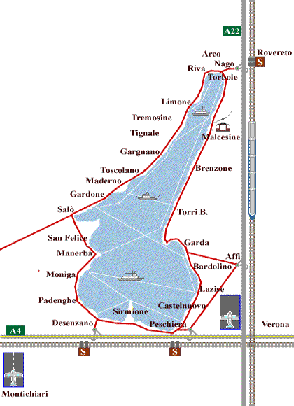 Lago di Garda mappa dei collegamenti Lago di Garda mappa dei collegamenti