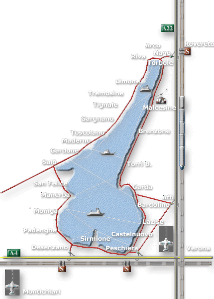 Lago di Garda mappa dei collegamenti Lago di Garda mappa dei collegamenti